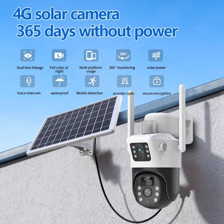 Dual Lens WiFi 4G Security Camera – Night Vision PIR Detection Waterproof Solar Power CCTV Camera 双镜头 WiFi 4G 安防摄像头 – 夜视 PIR 感应 防水太阳能监控摄像机